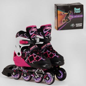 Розсувні роликові ковзани Best Roller NEW M SQUARE 3654 (35-38, M), колеса PU, 1 світло, ролики рожеві