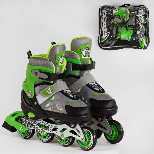 Розсувні роликові ковзани Best Roller NEW M FIRE 65477 (34-37, M), колеса PU, 1 світло, ролики зелені