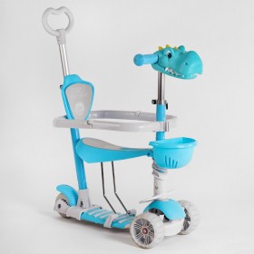 Cамокат триколісний Best Scooter 5 в 1, з бортиком, іграшкою на кермі, колесами з підсвіткою, кошиком, S81077, блакитний