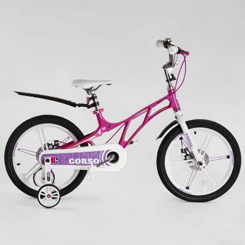Велосипед двоколісний дитячий CORSO Elit 18 дюймів, магнієва рама, магнієві диски, дискові гальма, EL50566, рожевий