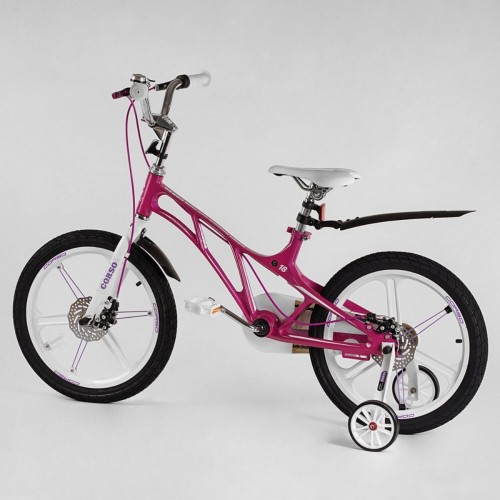 Велосипед двоколісний дитячий CORSO Elit 18 дюймів, магнієва рама, магнієві диски, дискові гальма, EL50566, рожевий