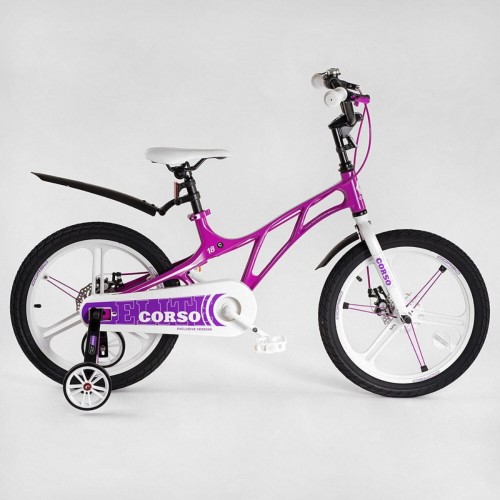 Велосипед двоколісний дитячий CORSO Elit 18 дюймів, магнієва рама, магнієві диски, дискові гальма, EL40011, фіолетовий