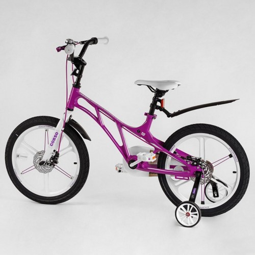 Велосипед двоколісний дитячий CORSO Elit 18 дюймів, магнієва рама, магнієві диски, дискові гальма, EL40011, фіолетовий