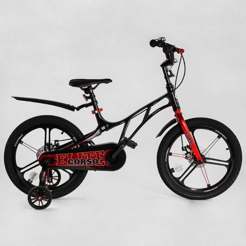 Велосипед двоколісний дитячий CORSO Elit 18 дюймів, магнієва рама, магнієві диски, дискові гальма, EL70795, чорно-червоний 
