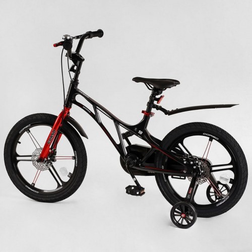 Велосипед двоколісний дитячий CORSO Elit 18 дюймів, магнієва рама, магнієві диски, дискові гальма, EL70795, чорно-червоний 