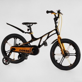 Велосипед двоколісний дитячий CORSO Elit 18 дюймів, магнієва рама, магнієві диски, дискові гальма, EL30319, чорно-золотий