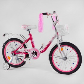Велосипед двоколісний Corso Fleur FL-19007, 18 дюймів, для дівчаток, з багажником, кошиком, ручним гальмом, рожевий