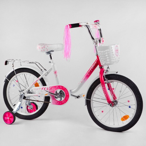 Велосипед двоколісний Corso Fleur FL-28269, 18 дюймів, для дівчаток, з багажником, кошиком, ручним гальмом, білий