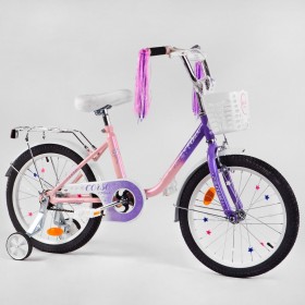 Велосипед двоколісний Corso Fleur FL-97014, 18 дюймів, для дівчаток, з багажником, кошиком, ручним гальмом, ліловий