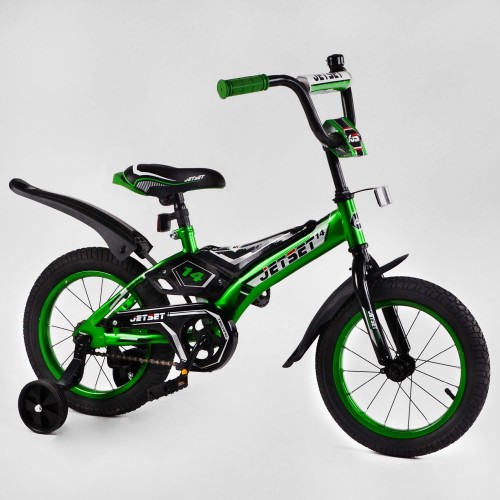 Велосипед двоколісний дитячий CORSO Jet Set JS-N1401, 14 дюймів, дзвіночок, зелений