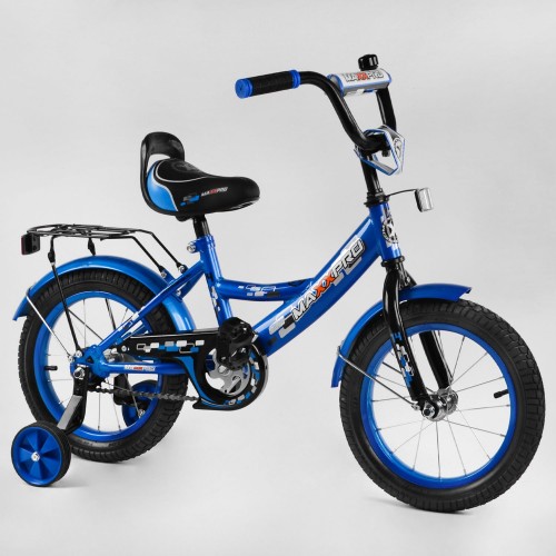 Велосипед двоколісний Corso MAXXPRO-N-14-4, 14 дюймів, з багажником, дзвіночком, ручним гальмом, блакитний
