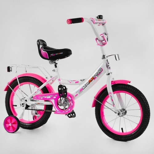 Велосипед двоколісний Corso MAXXPRO-N-14-5, 14 дюймів, з багажником, дзвіночком, ручним гальмом, білий