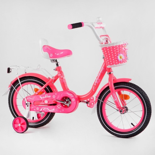 Велосипед двоколісний Corso SOFIA-N12-2, 12 дюймів, для дівчаток, з багажником, кошиком, ручним гальмом, рожевий