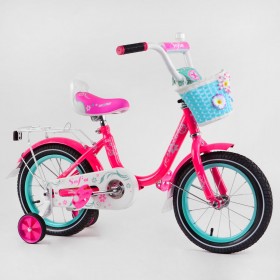 Велосипед двоколісний Corso SOFIA-N14-1, 14 дюймів, для дівчаток, з багажником, кошиком, ручним гальмом, малиновий