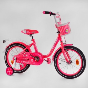 Велосипед двоколісний Corso SOFIA-N16-2, 16 дюймів, для дівчаток, з багажником, кошиком, ручним гальмом, рожевий
