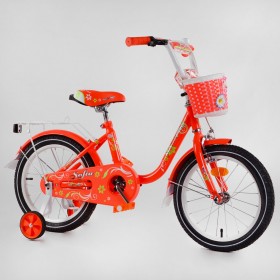 Велосипед двоколісний Corso SOFIA-N16-3, 16 дюймів, для дівчаток, з багажником, кошиком, ручним гальмом, кораловий