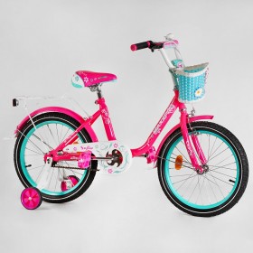 Велосипед двоколісний Corso SOFIA-N18-1, 18 дюймів, для дівчаток, з багажником, кошиком, ручним гальмом, малиновий