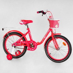 Велосипед двоколісний Corso SOFIA-N18-2, 18 дюймів, для дівчаток, з багажником, кошиком, ручним гальмом, рожевий