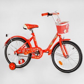 Велосипед двоколісний Corso SOFIA-N18-3, 18 дюймів, для дівчаток, з багажником, кошиком, ручним гальмом, кораловий