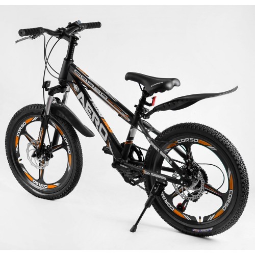 Велосипед двоколісний CORSO AERO 22017, сталева рама 11.5", перемикач Saiguan, колеса 20 дюймів, збірка 75%, помаранчевий