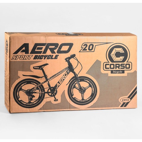 Велосипед двоколісний CORSO AERO 54032, сталева рама 11.5", перемикач Saiguan, колеса 20 дюймів, збірка 75%, чорний
