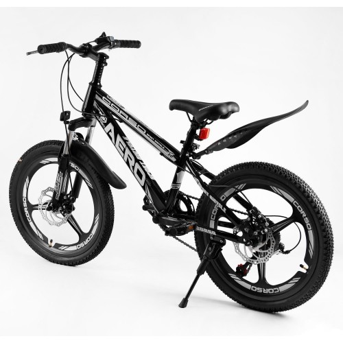 Велосипед двоколісний CORSO AERO 54032, сталева рама 11.5", перемикач Saiguan, колеса 20 дюймів, збірка 75%, чорний