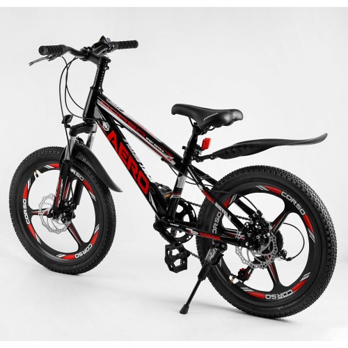 Велосипед двоколісний CORSO AERO 61091, сталева рама 11.5", перемикач Saiguan, колеса 20 дюймів, збірка 75%, червоний
