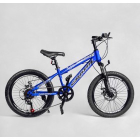 Велосипед двоколісний CORSO Crank, сталева рама, крила, колеса 20 дюймів, перемикач Saiguan, 7 швидкостей, збірка 75%, CR-20602, синій