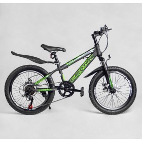 Велосипед двоколісний CORSO Crank, сталева рама, крила, колеса 20 дюймів, перемикач Saiguan, 7 швидкостей, збірка 75%, CR-20704, зелений