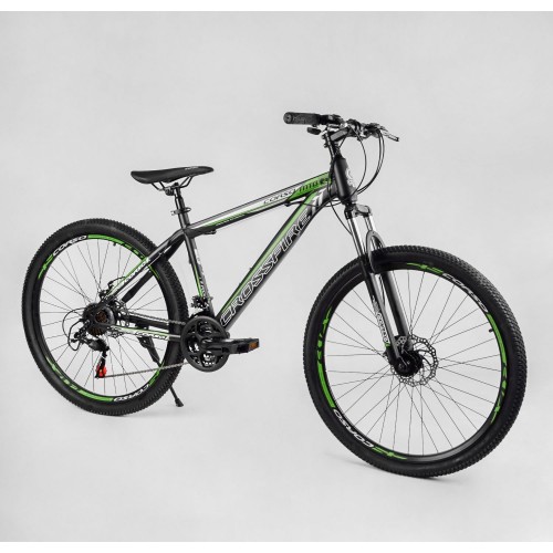 Спортивний велосипед CORSO Crossfire, сталева рама 15", перемикач Saiguan, 21 швидкість, TK-27504, колеса 27,5 дюймів, зелений