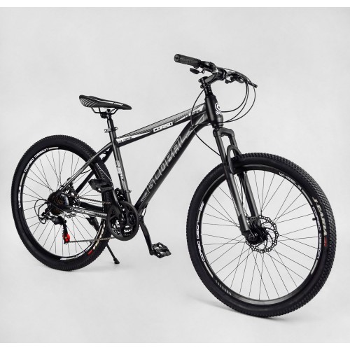 Спортивний велосипед CORSO Global, сталева рама 15", перемикач Saiguan, TK-24405, колеса 26 дюймів, збірка 75%, чорний