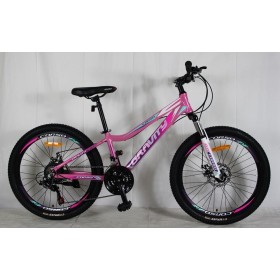 Спортивний велосипед CORSO Gravity, алюмінієва рама 12", перемикач Shimano, 21 швидкість, G-24144, колеса 24 дюйми, рожевий