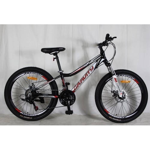 Спортивний велосипед CORSO Gravity, алюмінієва рама 12", перемикач Shimano, 21 швидкість, G-24632, колеса 24 дюйми, чорний