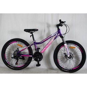 Спортивний велосипед CORSO Gravity, алюмінієва рама 12", перемикач Shimano, 21 швидкість, G-24755, колеса 24 дюйми, фіолетовий
