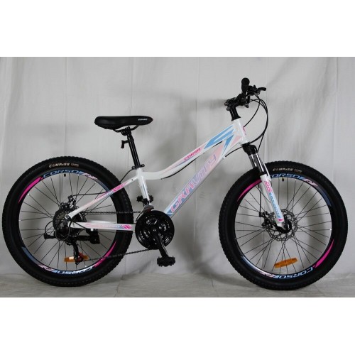 Спортивний велосипед CORSO Gravity, алюмінієва рама 12", перемикач Shimano, 21 швидкість, G-24803, колеса 24 дюйми, білий