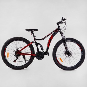 Спортивний велосипед CORSO R1 ПОЛУФЭТ, сталева рама 17", перемикач Shimano, з амортизатором, 28835, колеса 27,5 дюймів, червоний