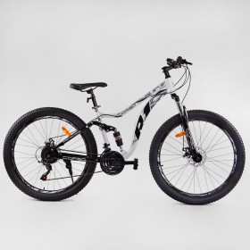 Спортивний велосипед CORSO R1 ПОЛУФЭТ, сталева рама 17", перемикач Shimano, з амортизатором, 38307, колеса 27,5 дюймів, білий