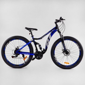 Спортивний велосипед CORSO R1 ПОЛУФЭТ, сталева рама 17", перемикач Shimano, з амортизатором, 69979, колеса 27,5 дюймів, синій