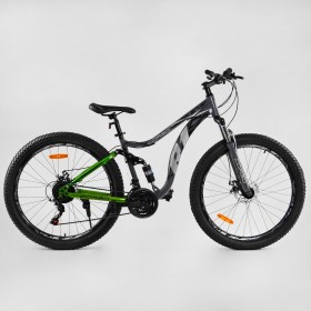 Спортивний велосипед CORSO R1 ПОЛУФЭТ, сталева рама 17", перемикач Shimano, з амортизатором, 84734, колеса 27,5 дюймів, салатовий