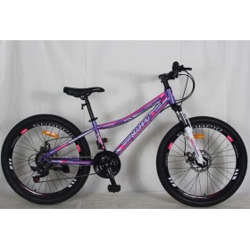 Спортивний велосипед CORSO SCORPIO, сталева рама 12", колеса 24 дюйми, перемикач SunRun, 21 швидкість, SC - 24212, фіолетовий