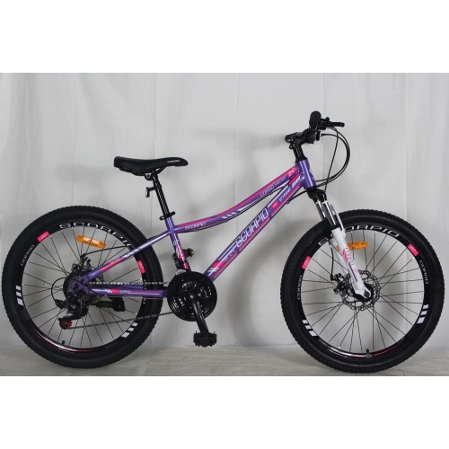 СпСпортивний велосипед CORSO SCORPIO, сталева рама 12", колеса 24 дюйми, перемикач SunRun, 21 швидкість, SC - 24212, фіолетовий