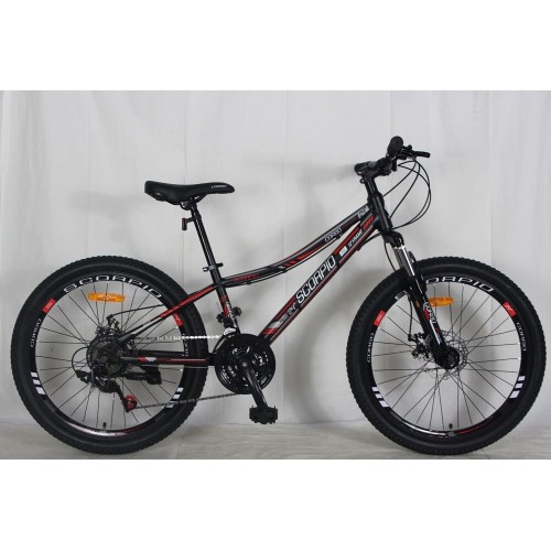Спортивний велосипед CORSO SCORPIO, сталева рама 12", колеса 24 дюйми, перемикач SunRun, 21 швидкість, SC - 24325, чорний