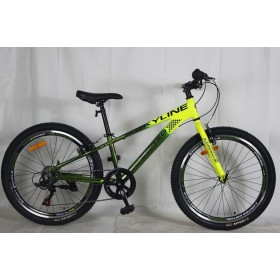 Спортивний велосипед CORSO SkyLine, алюмінієва рама 11.5", колеса 24 дюйми, перемикач Shimano Revoshift, 7 швидкостей, SL-24215, жовтий