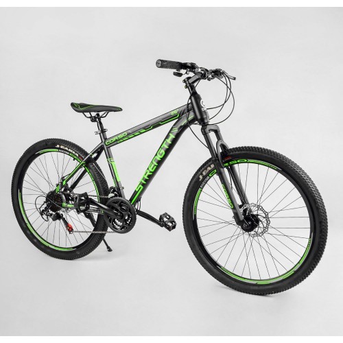 Спортивний велосипед CORSO Strength, сталева рама 15", колеса 26 дюймів, перемикач Saiguan, 21 швидкість, TK-24123, зелений
