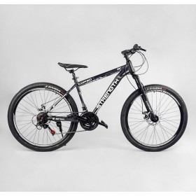 Спортивний велосипед CORSO Strength, сталева рама 15", колеса 26 дюймів, перемикач Saiguan, 21 швидкість, TK-24289, чорний