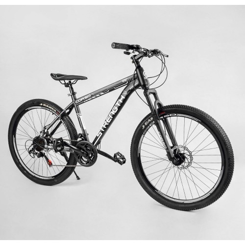 Спортивний велосипед CORSO Strength, сталева рама 15", колеса 26 дюймів, перемикач Saiguan, 21 швидкість, TK-24289, чорний