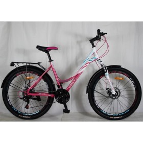 Спортивний велосипед для дівчинки CORSO URBAN, алюмінієва рама 13", перемикач SunRun, багажник, UR-74105, колеса 26 дюймів, рожевий