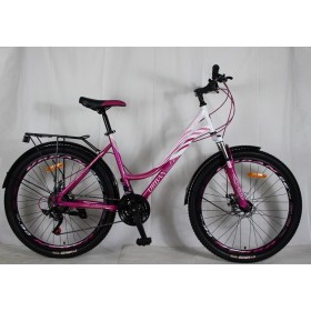 Спортивний велосипед для дівчинки CORSO URBAN, алюмінієва рама 13", перемикач SunRun, багажник, UR-85265, колеса 26 дюймів, малиновий