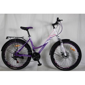 Спортивний велосипед для дівчинки CORSO URBAN, алюмінієва рама 13", перемикач SunRun, багажник, UR-92302, колеса 26 дюймів, фіолетовий