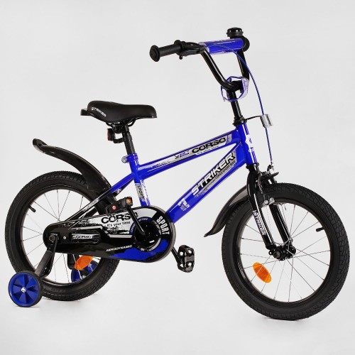 Велосипед двоколісний Corso STRIKER EX-16007, 16 дюймів, з дзвіночком, ручним гальмом, синій